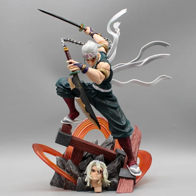 

27cm Anime Demon Slayer Figures Uzui Tengen 2 Heads Kimetsu No Yaiba Action Figurine Gk Pvc Statue Collectible Model Toys Gift