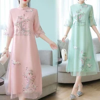 2022 traditional chinese style summer chiffon vintage cheongsam tops embroidery women clothing gorgeous grace retro hanfu skirt
