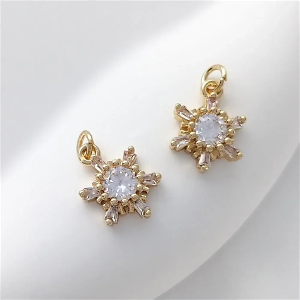 14 К золото инкрустированный цирконом маленький кулон в виде снежинки ручной