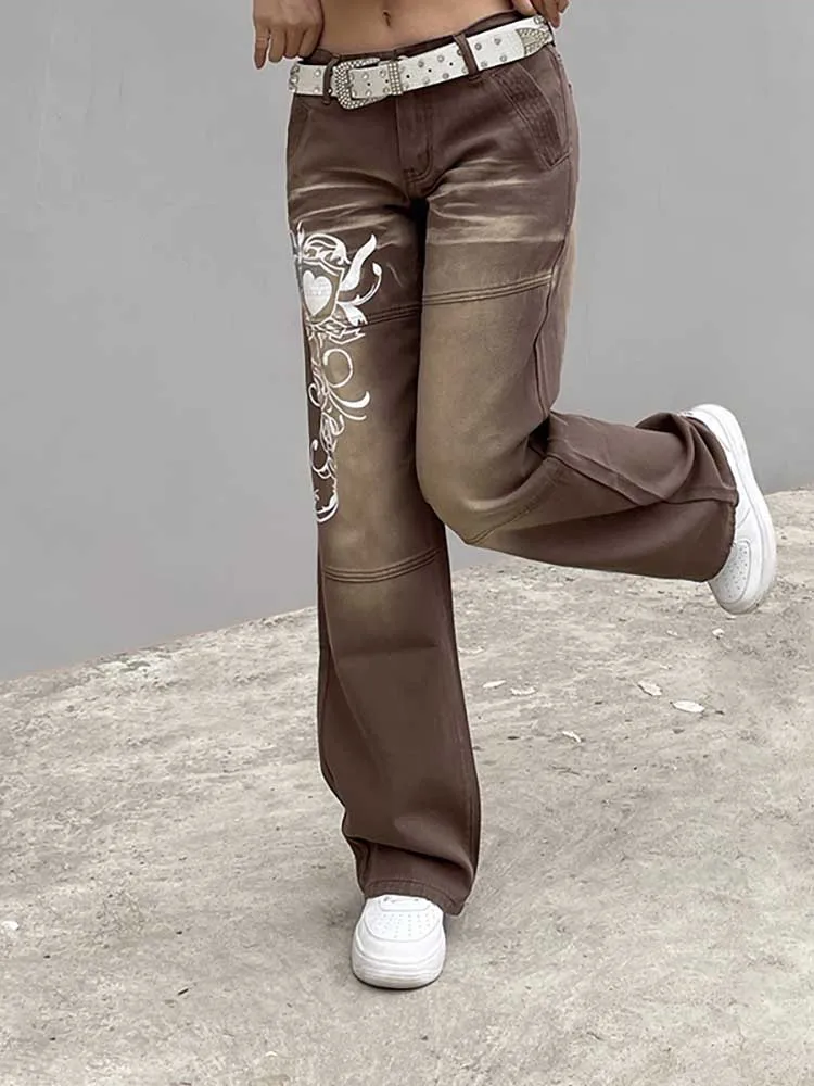 

Дизайнерские джинсы, женские модные мешковатые прямые длинные женские брюки-карго, спортивная одежда Y2K, винтажная Женская одежда с графическим принтом и низкой талией, новинка