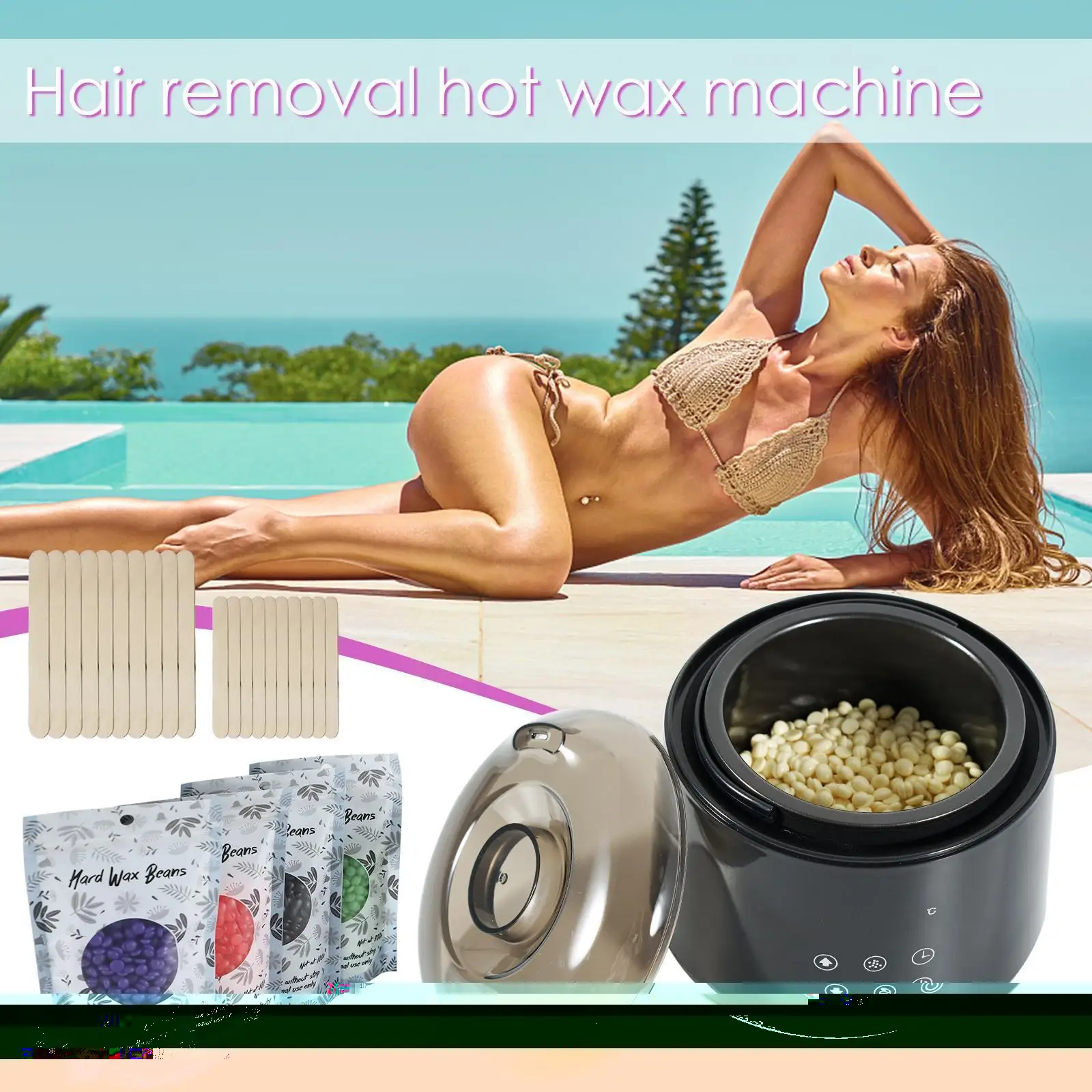 

Набор для удаления волос, домашний восковой набор, набор для воска с 4 формулами, твердые восковые бусины для всего тела, ног, лица, бровей, ве...