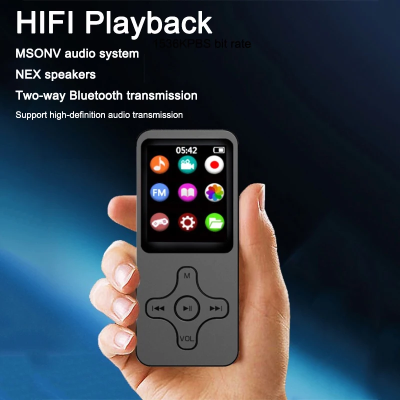 

MP3 Player with Bluetooth Speaker Touch Key Built-in 16/32GB HiFi Mini Portable Walkman with Radio FM Recording E-book