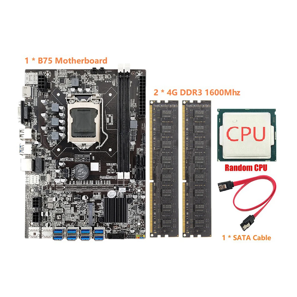 

Комплект материнской платы B75 для ЦП MSATA SATA, компьютерные материнские платы 16 ГБ, максимальная плата для майнинга, детали для обновления наст...