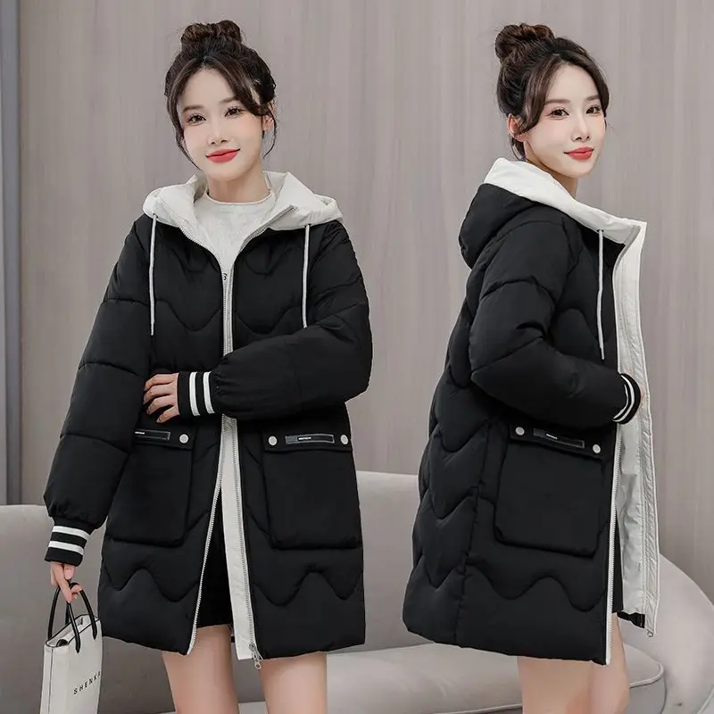 Women's Hooded Parka Jackets Casual Warm Thick Solid Long with Big Pockets Parkas Coats 2022 Winter New Fashion Outerwear Female