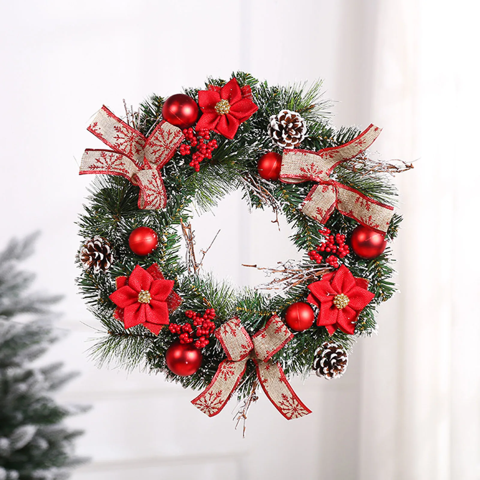 

Winter Wreaths For Front Door Floral Christmas Artificial Wreath Realistic Pine Needles Red Berries Bows Garland For Christmas