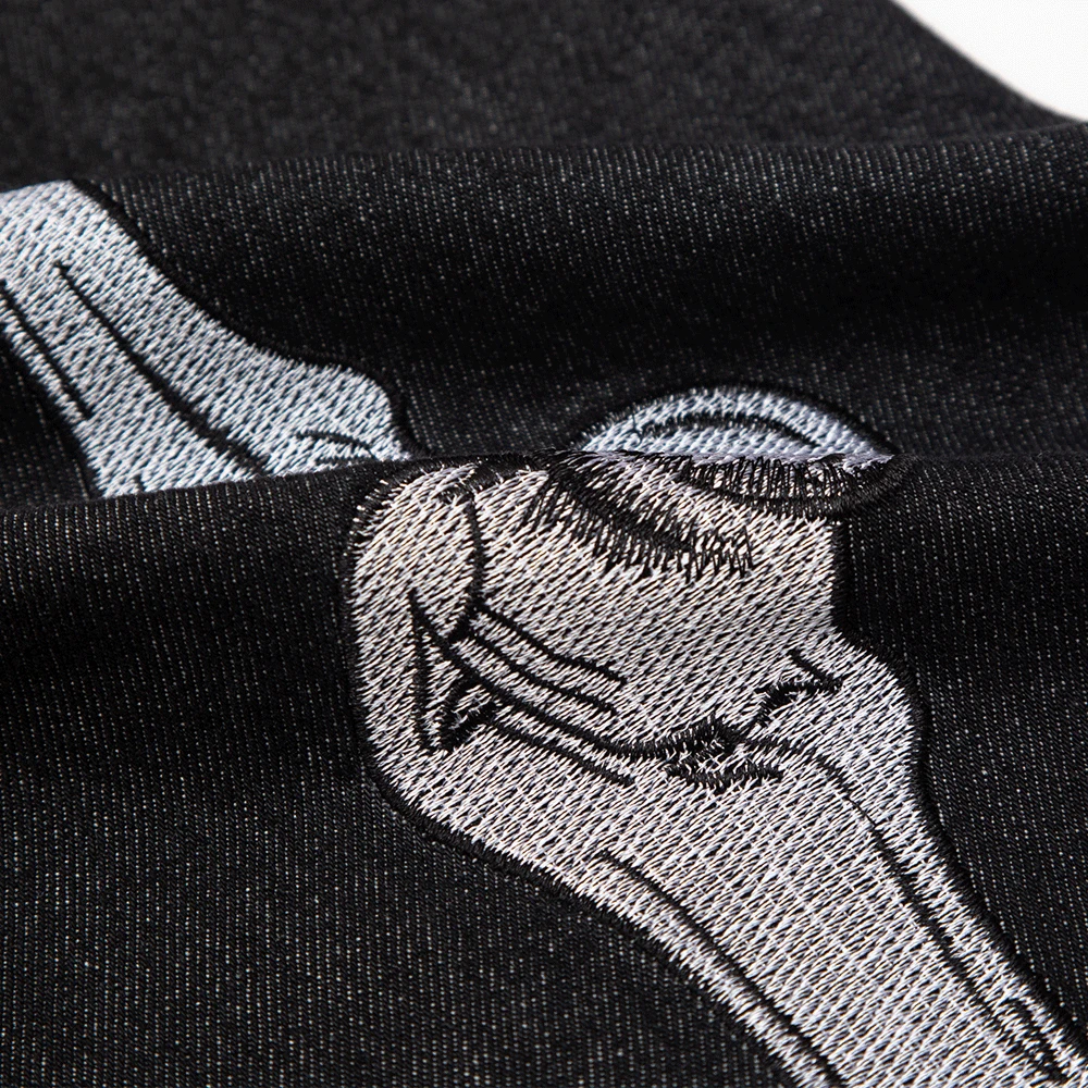 2023 Men Hip Hop Denim Pants Streetwear Skeleton Embroidery Denim Pants Harajuku Joggers Jeans Trousers Baggy Pants