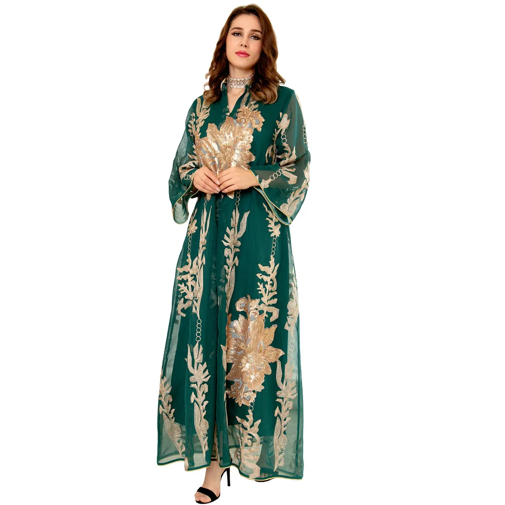 Middle East New Sequin Dress Light Luxury Party Dress Muslim Abaya Womens Clothing Cardigan Muslim