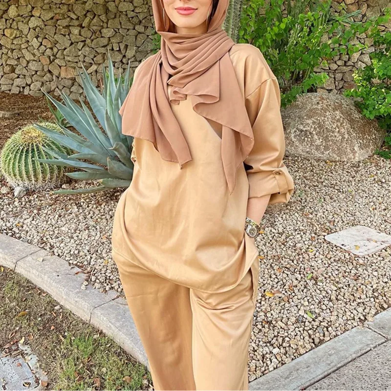 

Комплект из 2 предметов, турецкий мусульманский скромный мусульманский костюм из двух предметов, повседневный костюм, брюки, туника, Женски...