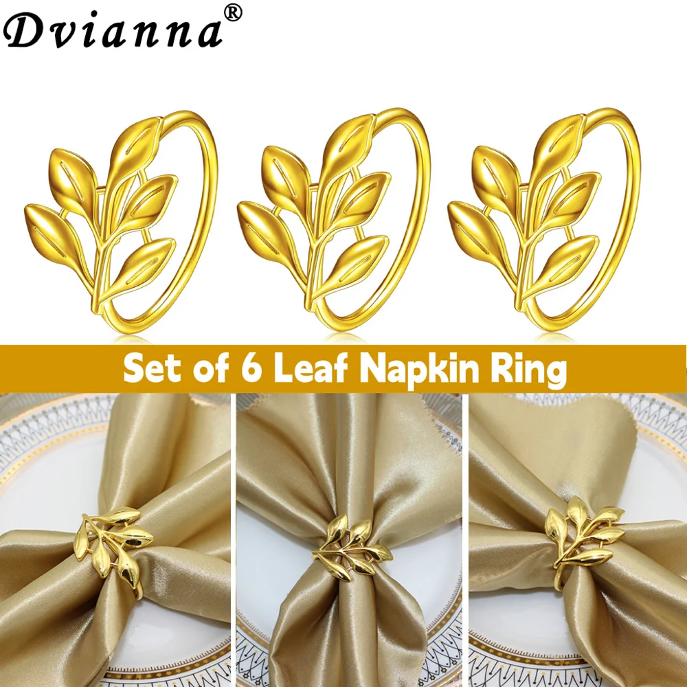 

6Pcs Gold Leaf Napkin Rings Fall Napkin Holder for Christmas Thanksgiving Wedding Dinnig Table Decoration 2023 HWL02