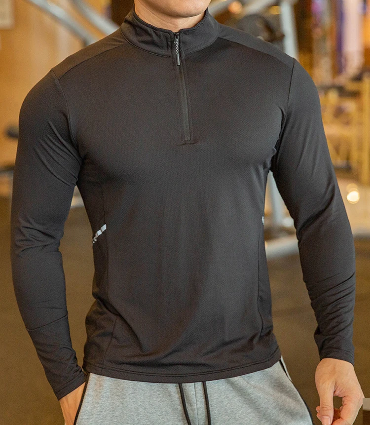 Top Quick Dry Running Pullover Shirt Men Long Sleeve Compression Shirts Gym Fitness Sport Cycling zipper Shirt Men Rashgard