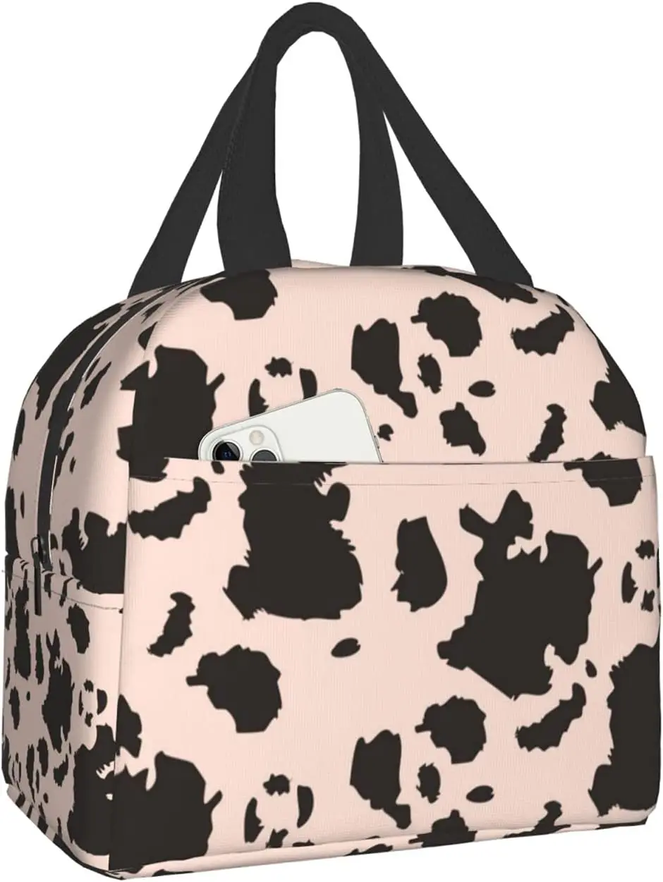 

Black Cow Skin Animal Lunch Box Bento Travel Bag Picnic Tote Boxes Insulated Durable Container Bag Reusable Waterproof Bag