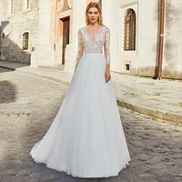 macdougal elegant a line wedding dress 2022 long sleeve v neck lace appliques floor length bohemia civil bridal gown for women