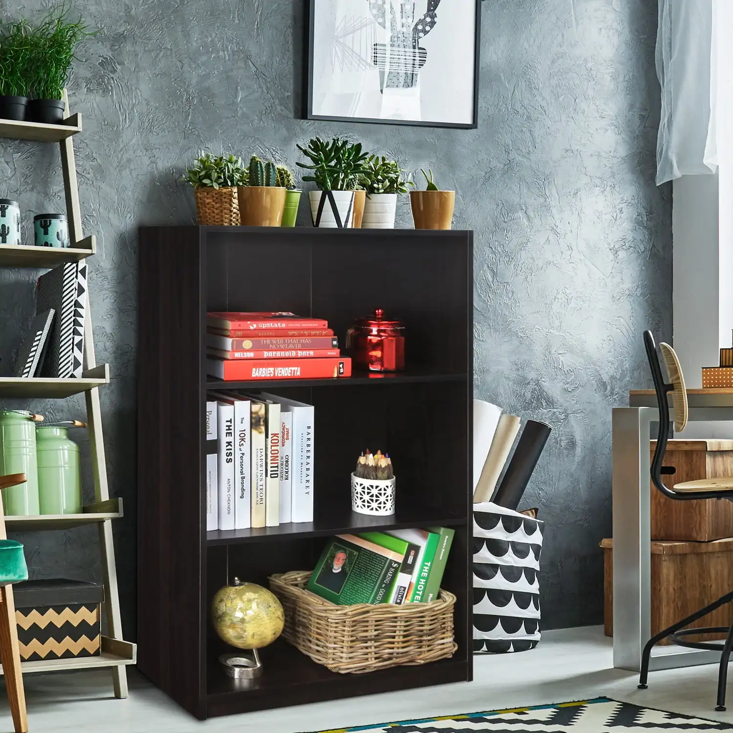 

Furinno Basic 3 - Tier Bookcase Storage Shelves, Espresso