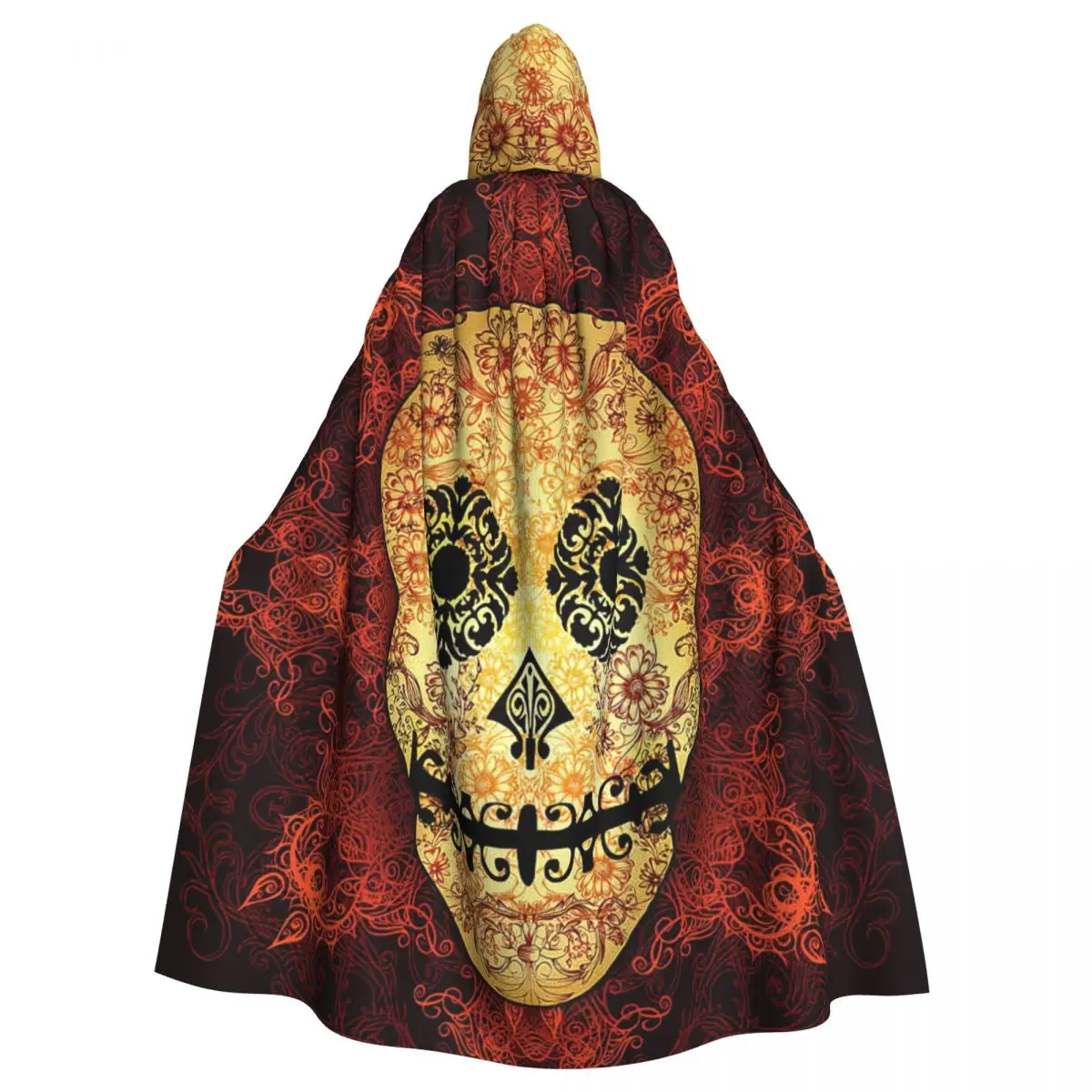 

Ornate Floral Sugar Skull Art Print Hooded Cloak Halloween Party Cosplay Woman Men Adult Long Witchcraft Robe Hood