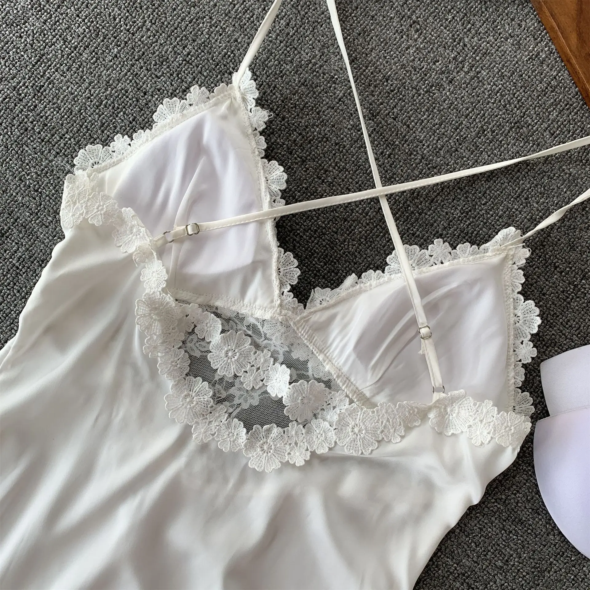 Spring and summer sexy pajamas cross beautiful back nightdress silk suspenders temptation lace pajamas mesh through