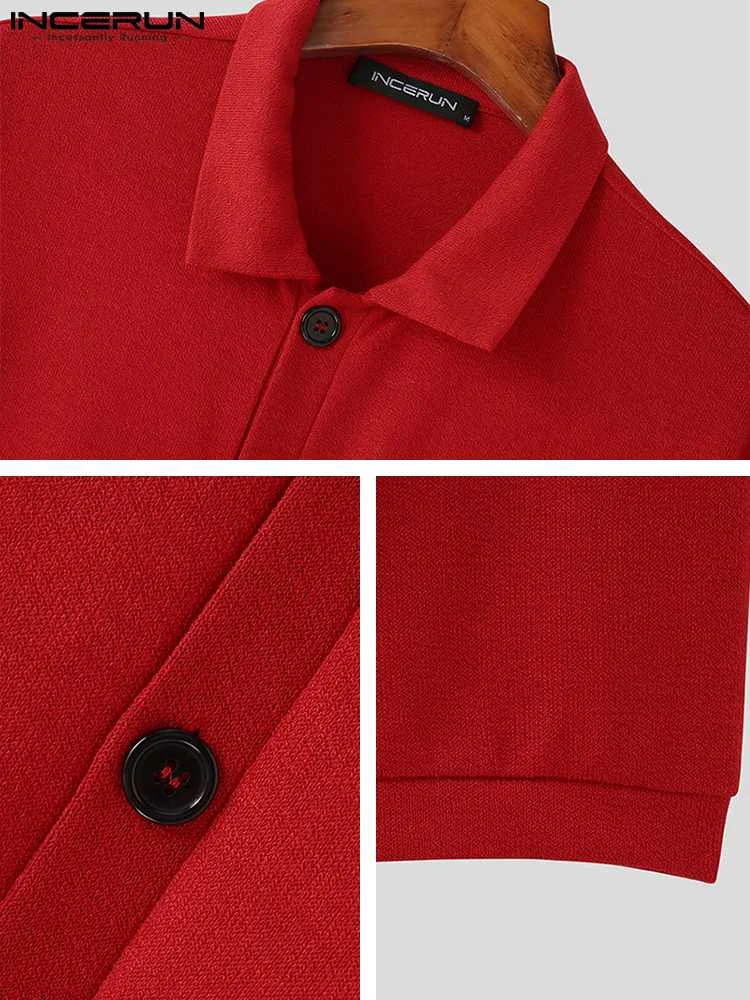 Korean Style New Men's Diamond Textured Blouse Casual Streetwear Male Solid Knitted Short-sleeved Shirts S-5XL INCERUN Tops 2022