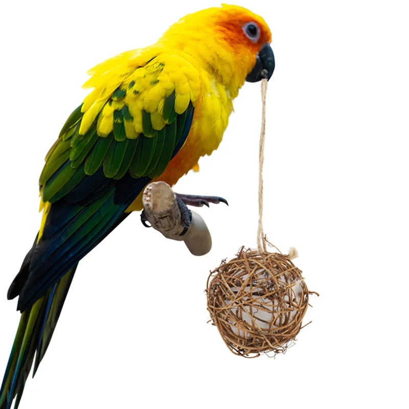 

Bird Parrot Chewing Toys,Natural Rattan Ball Shredder Toy Cage Foraging Shredder Toy for Budgie Lovebirds Conures Parakeet