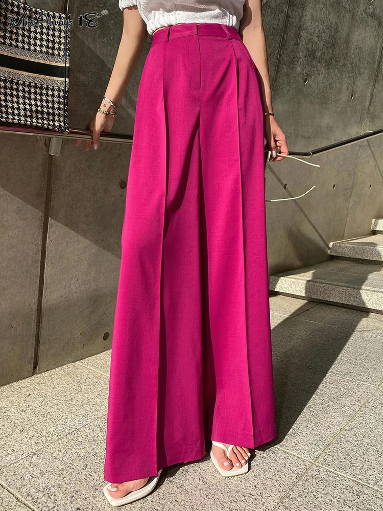 

Винтажные розовые женские плиссированные мешковатые брюки Mnealways18 с высокой талией, офисные женские свободные брюки с широкими штанинами, л...