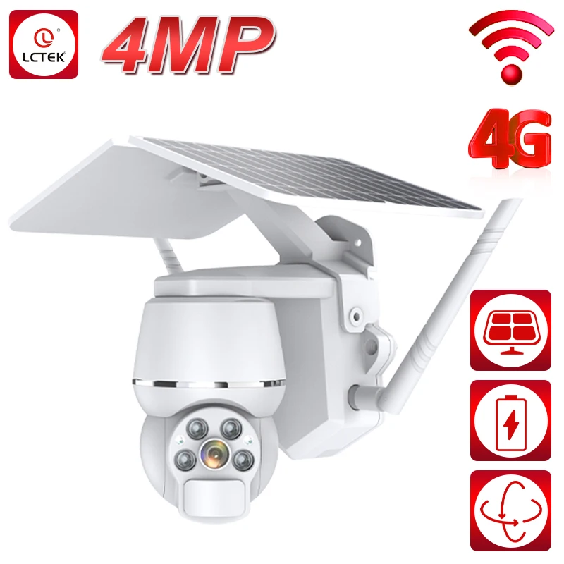 

LCLCTEK 4G SIM Card WiFi 2MP 4MP Mini Solar Panel PTZ Camera Outdoor Waterproof PIR Motion Detection CCTV Security Wireless Cam