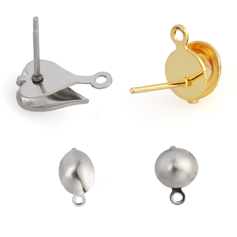 

10Pcs Stainless Steel Hollow Ear Pin Ball Shape Stud Base Earring Connector For DIY Handmade Making Earrings Accessories