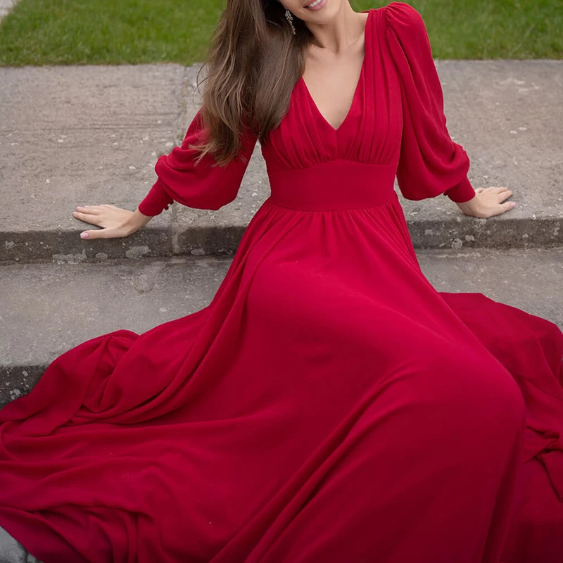 Осеннее новое тонкое вечернее длинное платье с длинным рукавом сексуальное