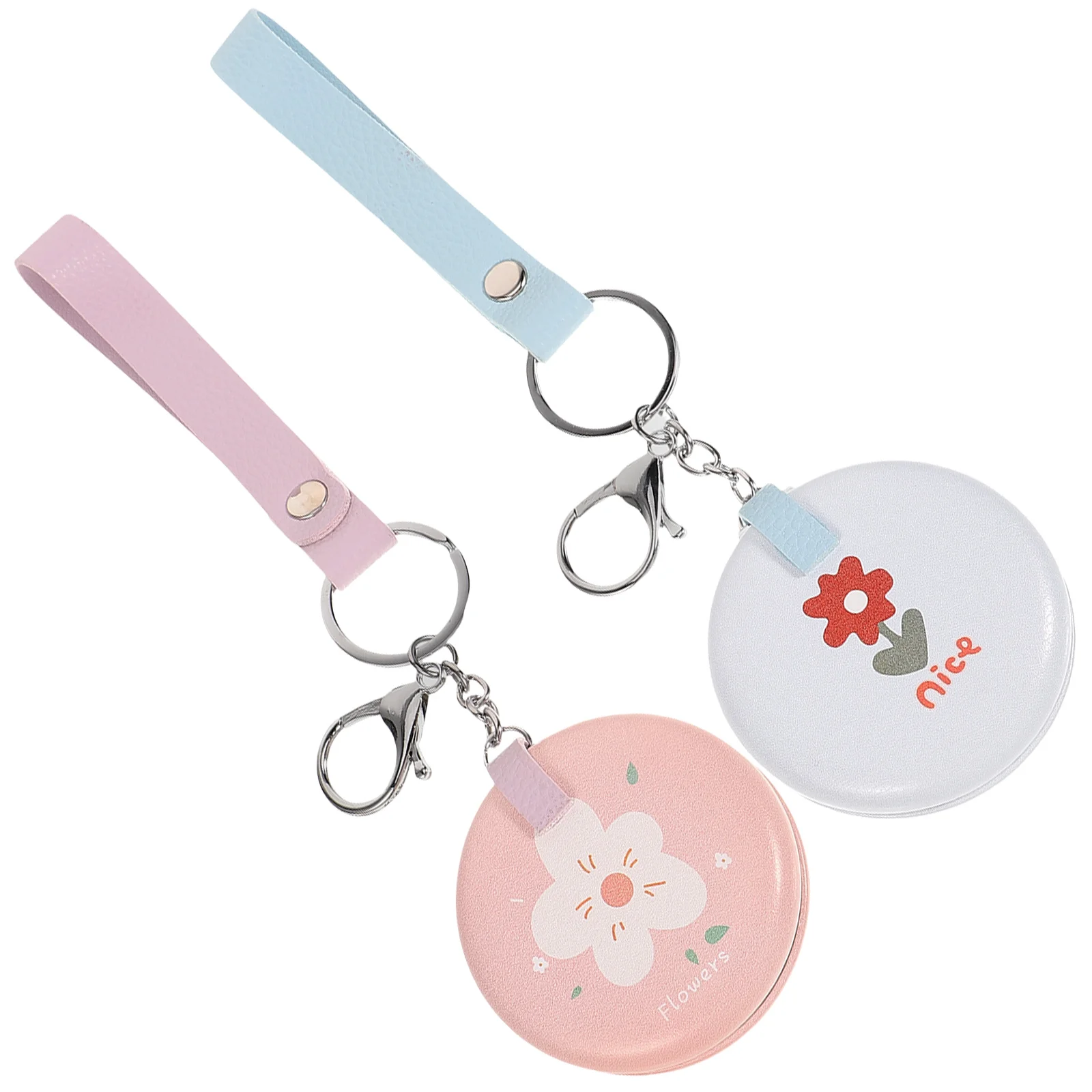 

2 Pcs Hawaiian Keychain Mini Mirror Keyring Small Folding Pu Compact Pendant
