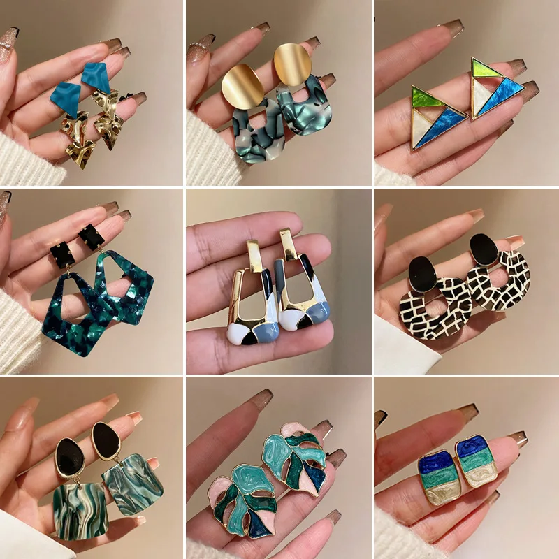 

Silver Needle Geometric Color Matching Earrings Advanced Sense Niche Personality Fashion Earrings