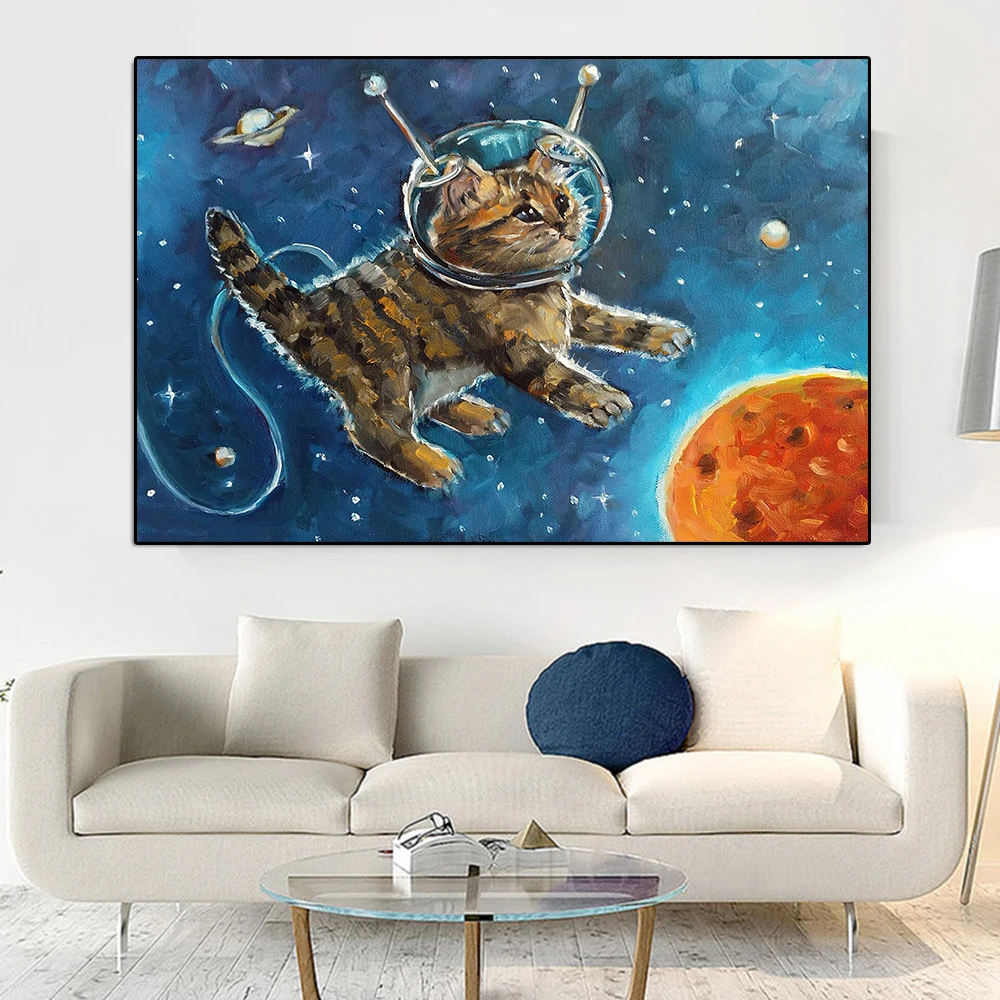 

Nursery Wall Art Decor Modern Astronaut Cat Canvas Painting Abstract Animal Poster And Print Living Room Home Decoration Picture