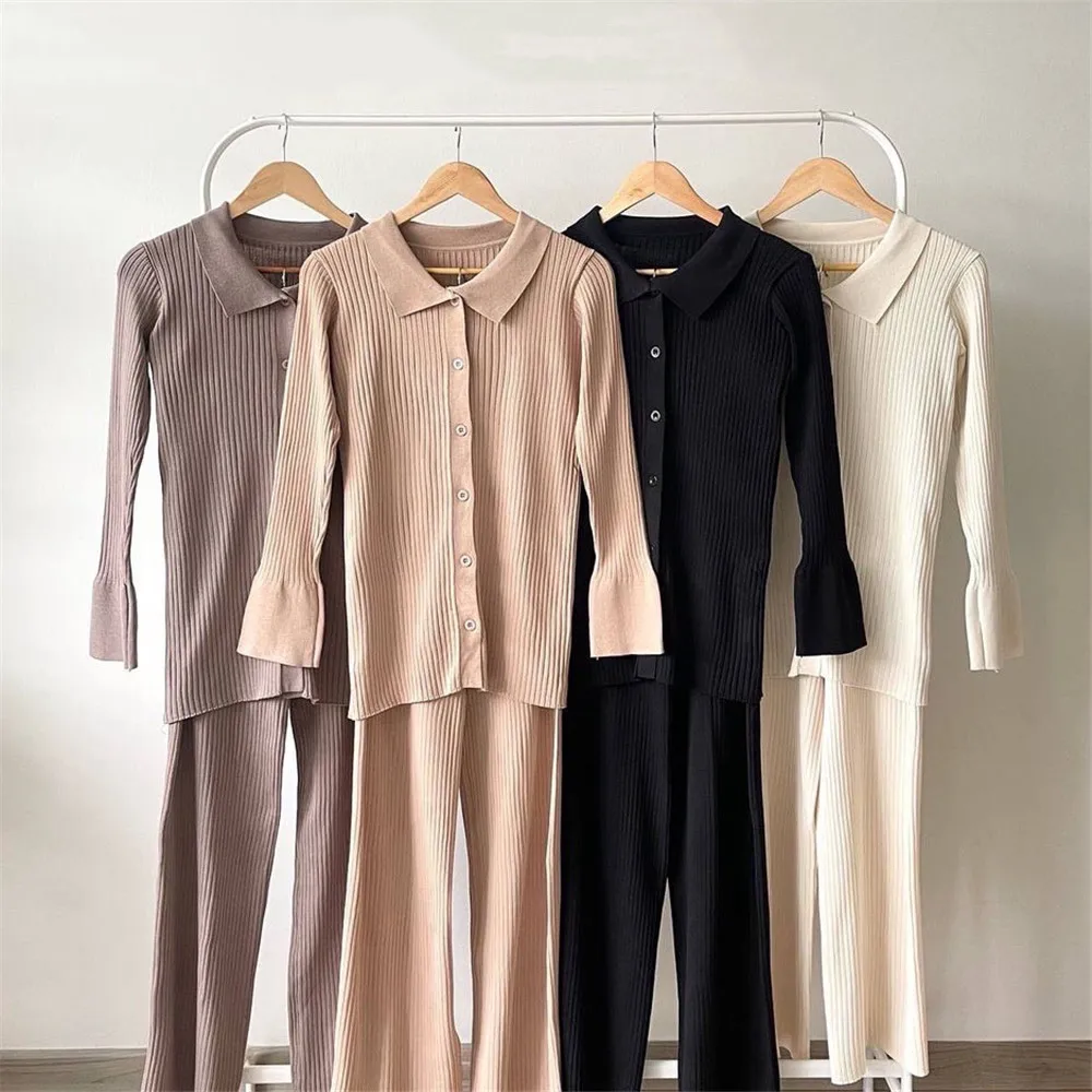 Женский комплект из 2 предметов трикотажный топ и брюки с широкими штанинами