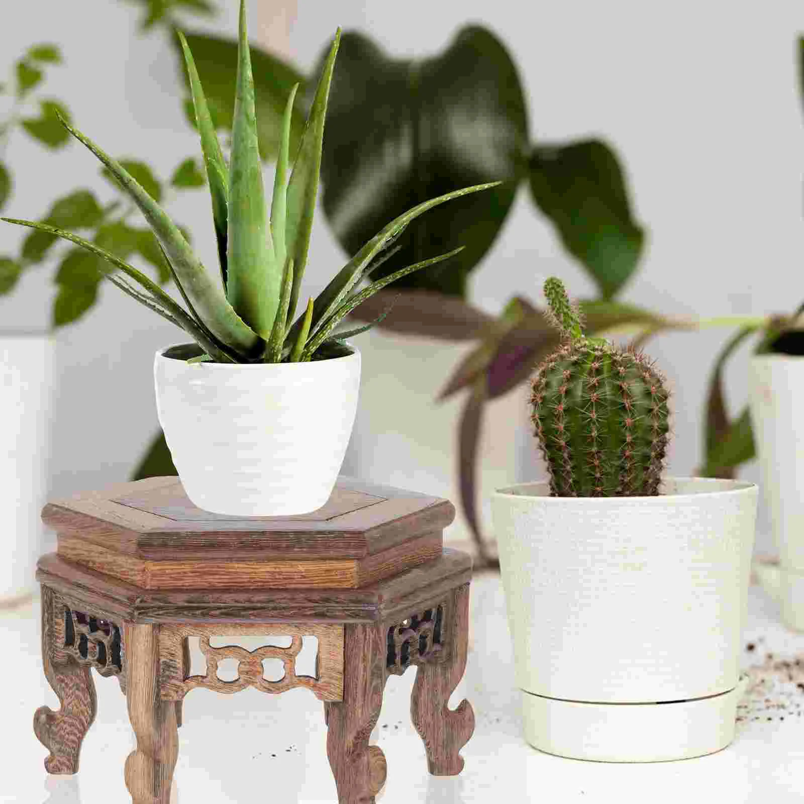 

Chicken Wing Wood Hexagonal Table Vase Base Indoor Plants Stand Bonsai Holder Vintage Tea Pot Display Wooden