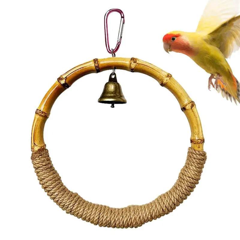 

Bird Swing Toy Bamboo Parrot Ring Swing Toy Bird Supplies With Bell Bird Rope Ring Swing Perch For Parrot Parakeet Conure