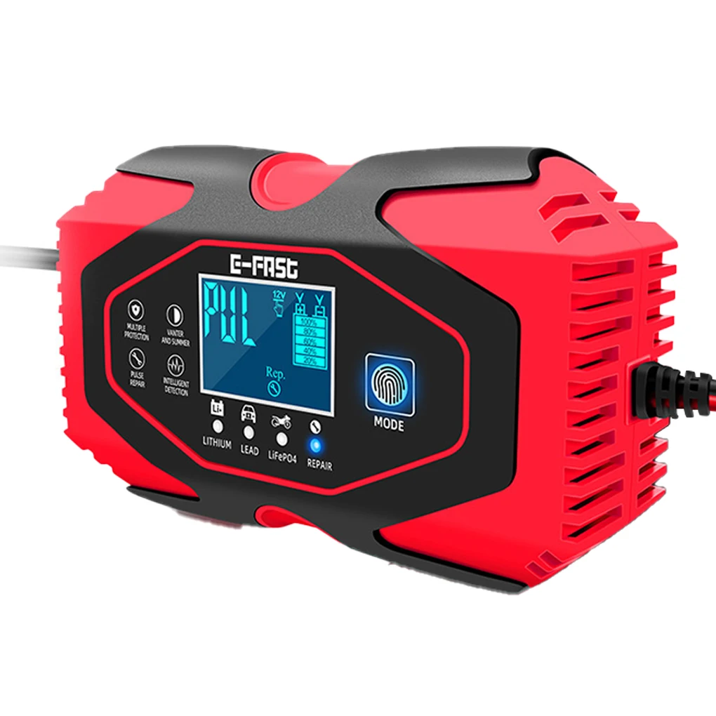 

12V 24V Car Battery Charger Motorbike Maintainer Useful Fireproof Charging Tool LCD Display Repair Power EU Plug
