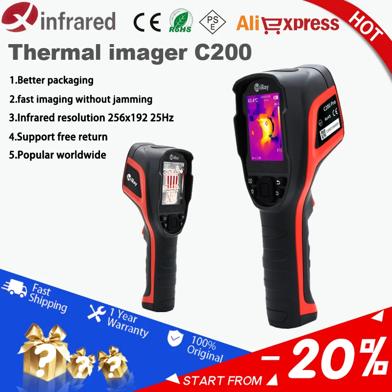 

INFIRAY C200 Infrared Thermal Imager Camera Resolution 256 x192 25Hz PCB Circuit Industrial Testing Floor Heating Tube Testing