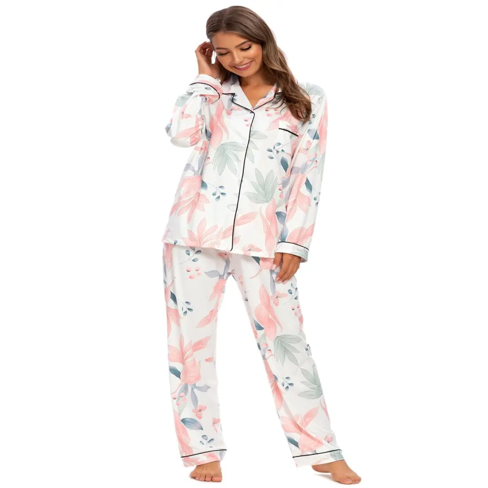 

MintLimit Womens Plus Size Pajama Set 2Piece Long Sleeve Sleepwear Button Down Nightwear Floral Pjs Lounge Sets White XXL