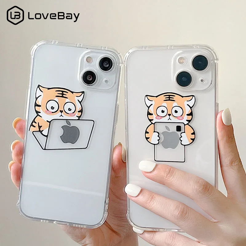

Lovebay Transparent Creative Tiger Cartoon Phone Case For iPhone 11 13 12 Pro Max X XS XR 7 8 Plus Bumper Soft TPU Back Cover