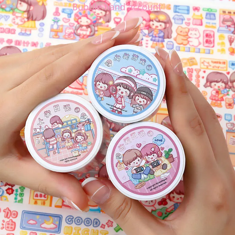 Маленький яркий набор блестящих лент для учетной записи, милая мультяшная девушка, сердце, специальные наклейки с маслом и бумажной лентой