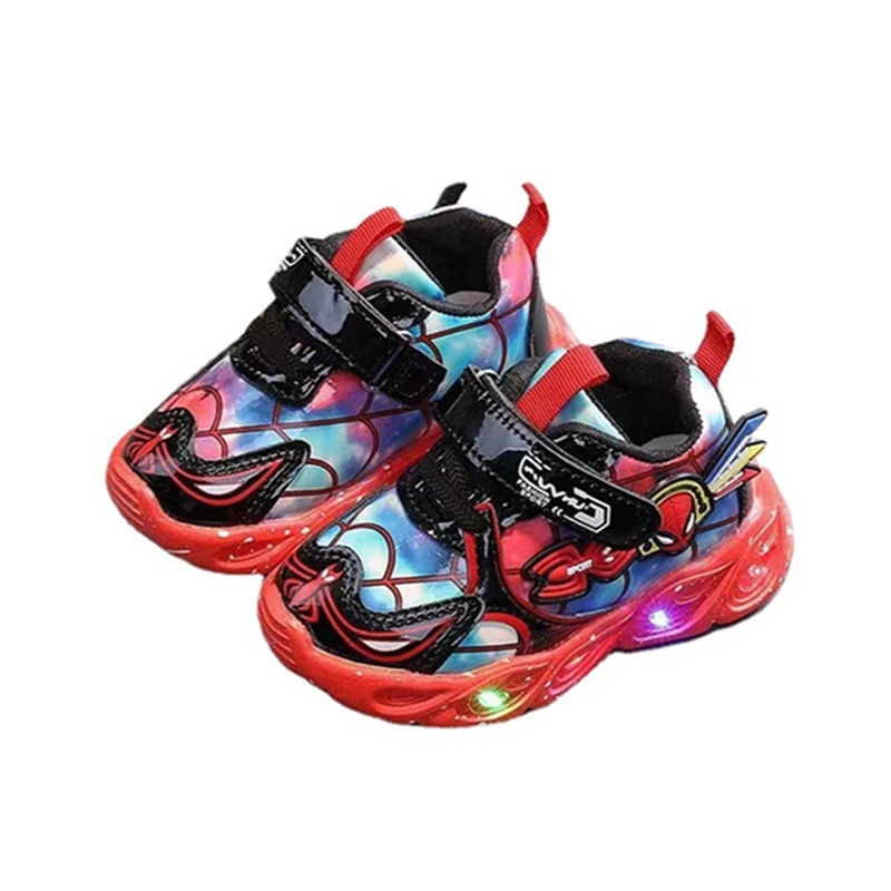 

Baby Kids Led Light Up Casual Shoes Spring Autumn Leather Girls Sneakers Cartoon Spiderman Boys Toddler Soft Sport Running Shoes