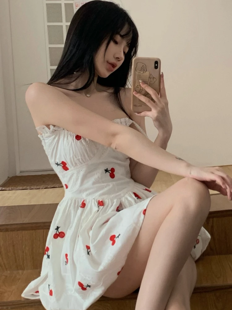 

White Elegant Sexy Dress Women Summer Sweet Party Mini Dresses Casual Designer Chic High Waist Holiday Strap Dress Famale 2022