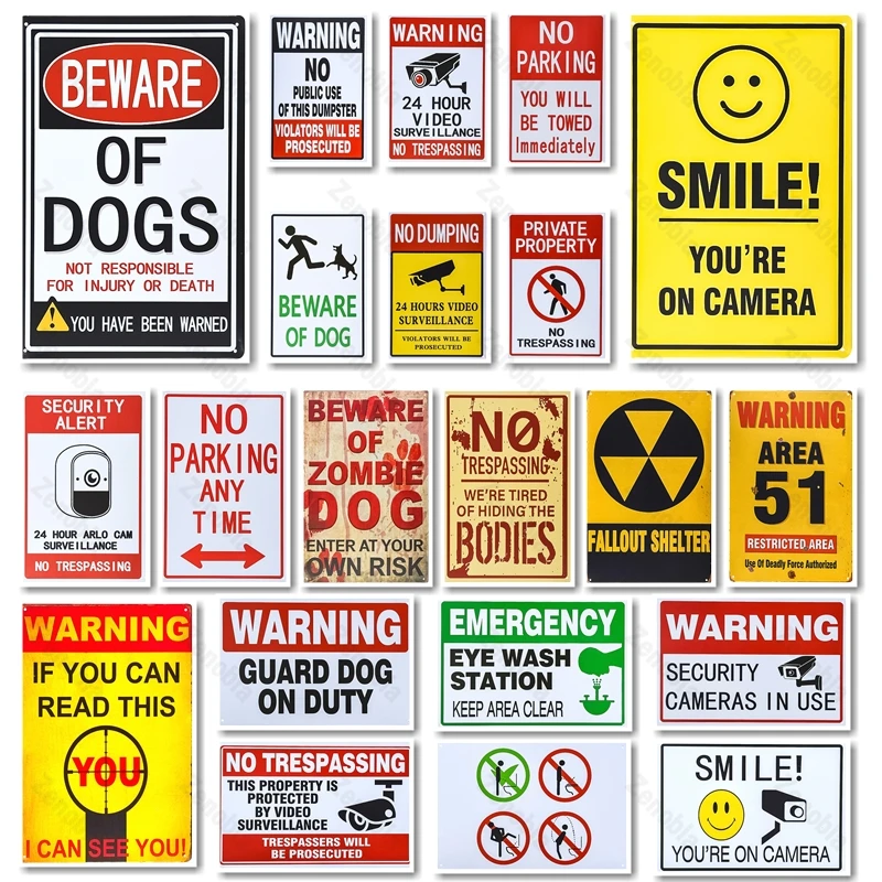 

Beware of Dogs Metal Sign Warning No Dumping No Parking Shabby Tin Poster Plates Wall Art Vintage Guard Dog On Duty Plaque Decor