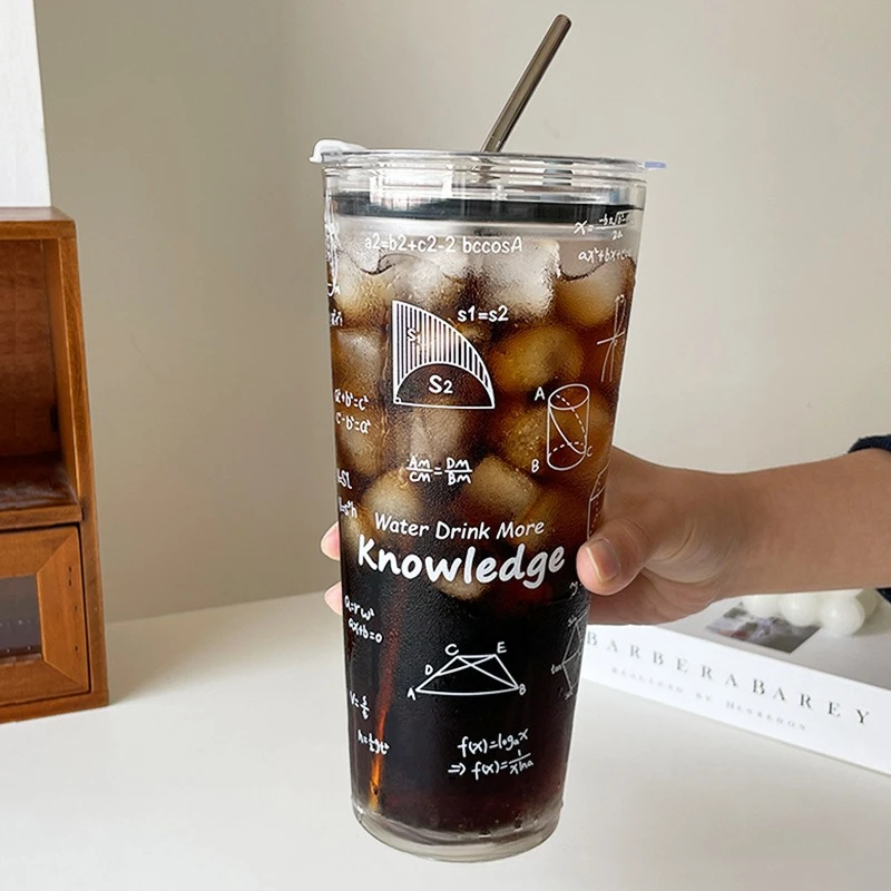 

1000ml Large Capacity Heat-resistant Glass Cup Creative Xueba High Beauty New 2023 Home Boys and Girls Water Cup Glass with Lid