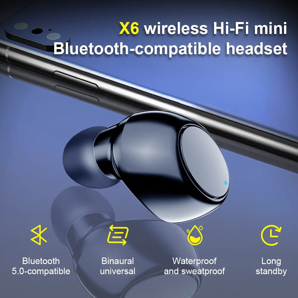 

Спортивные невидимые наушники X6, автомобильные одинарные наушники-вкладыши 5.0 маленький наушник с микрофоном, односторонние Наушники Mini Bluetooth
