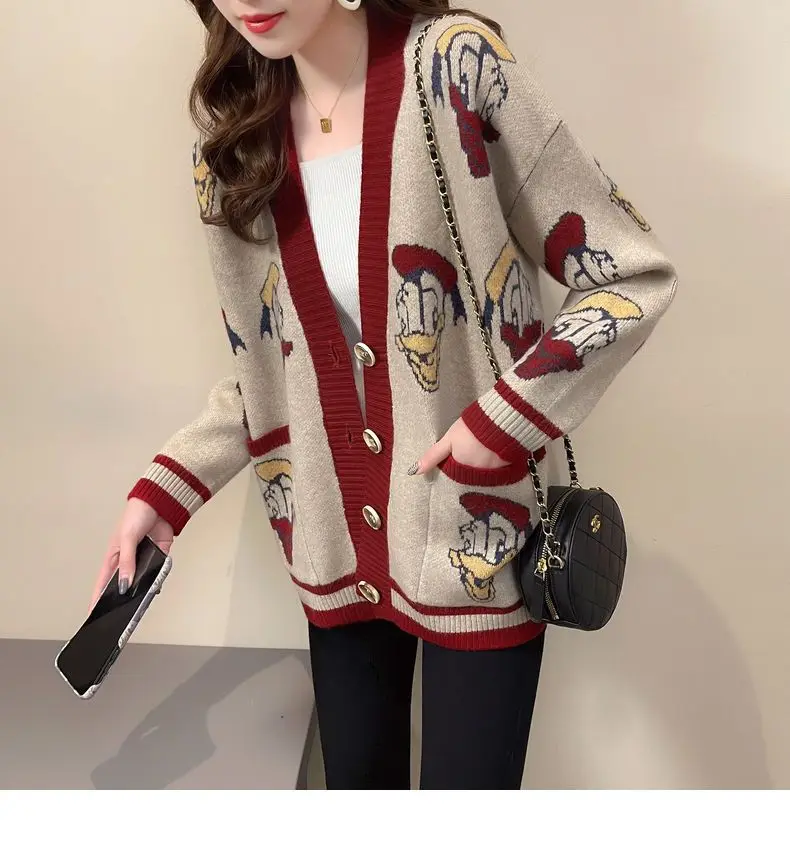 

Disney Donald Duck Long Sleeve Autumn Winter Cardigan Jumper Tops Turtleneck Pullovers Casual Sweaters Women Loose Sweater Girl