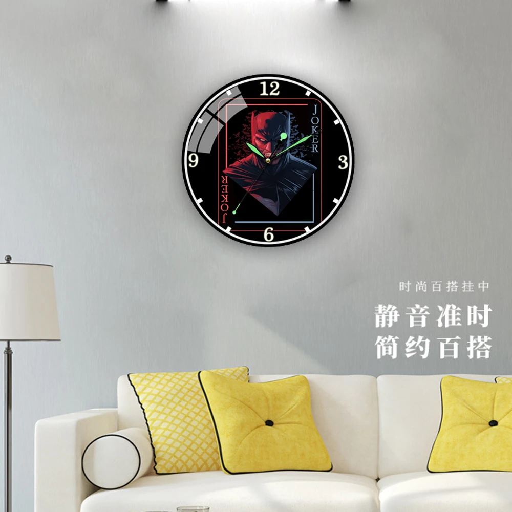 

Clown In Playing Cards Art Wall Clock Joker Design Acrylic Hanging Watch Quartz Super Mute Wall Watch Large Clock On The Wall