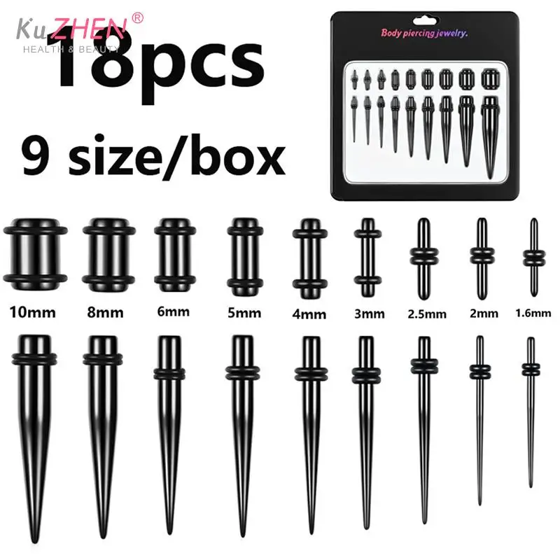 

Acrylic 18pcs Black Ear Gauge Taper Tunnel Plug Expander Stretching Piercing Kit Sets Body Piercing Sexy Jewelry Ear Expanders