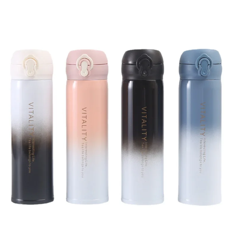 

304 stainless steel bounce cover insulation cup fashionable gradient color student couple water cup lock buckle straight cup