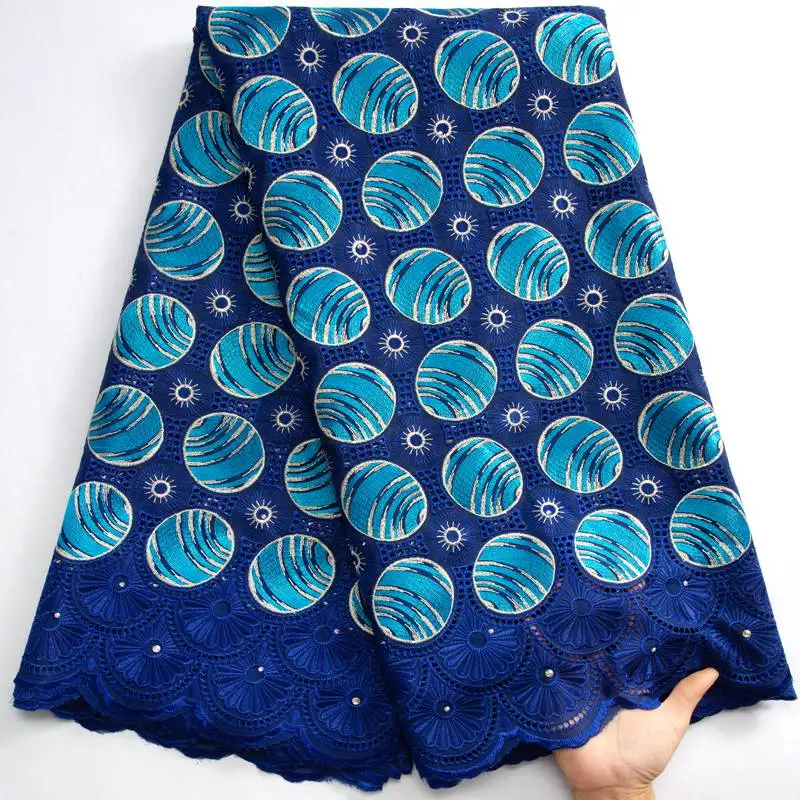 

2023 Blue African Cotton Fabric High Quality Nigerian Swiss Voile Lace Fabric in Switzerland For Women Wedding Party Dress S3493