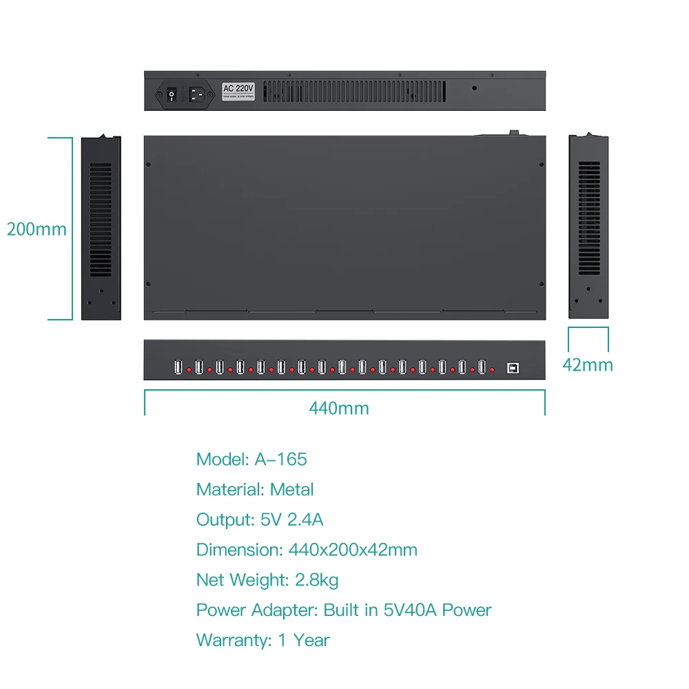Sipolar A-165 16-портовый USB-концентратор для передачи данных и зарядки разветвитель