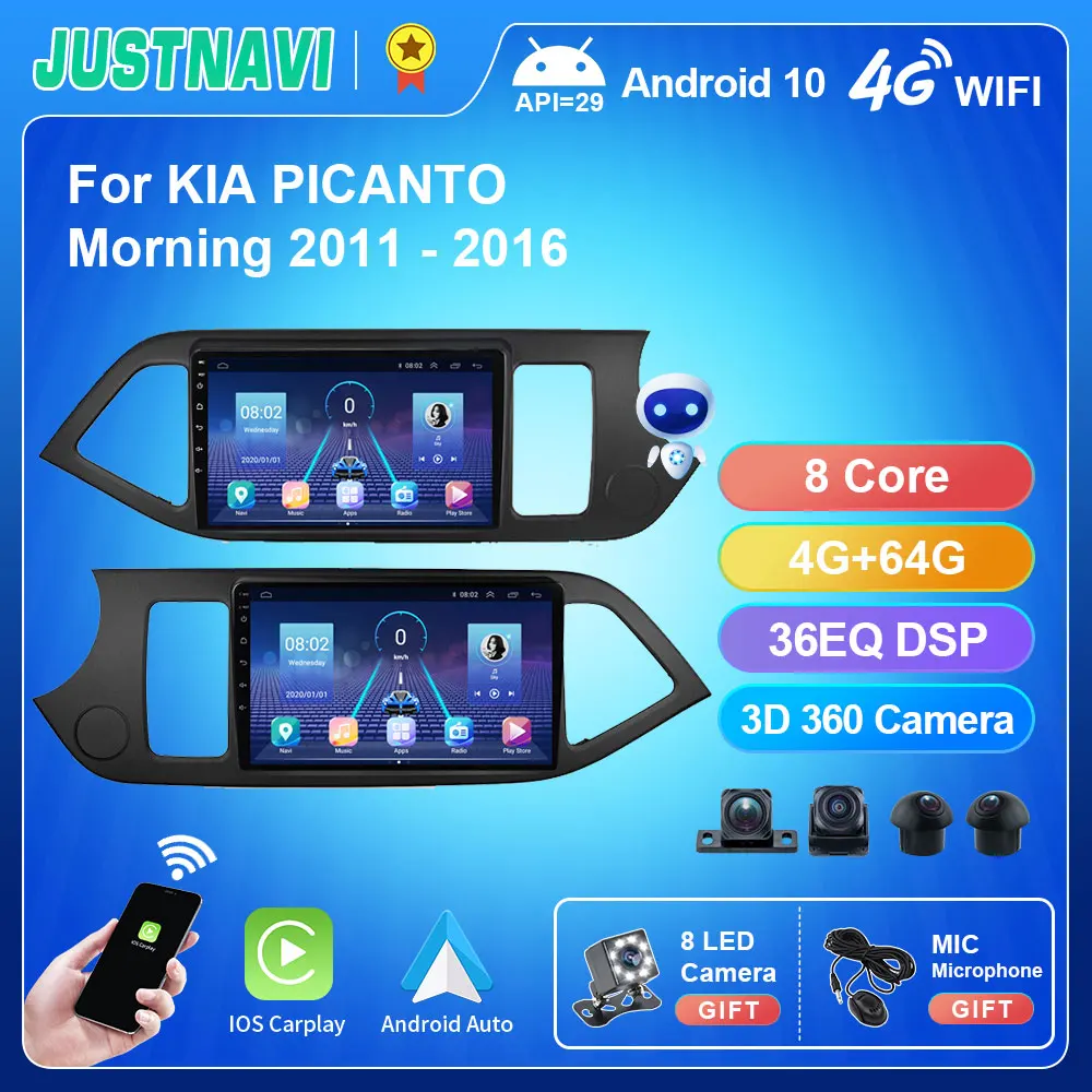 JUSTNAVI-reproductor Multimedia QT5 con Android 10,0 para KIA, Radio con GPS, WIFI, estéreo, No 2 din, 4 GB de RAM y 64 GB de rom, para PICANTO Morning, años 2011 a 2016