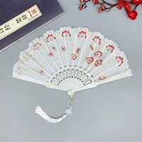 plum blossom ancient folding fan hanfu classical dance hand fan with pendant gifts costume accessories wedding party decoration