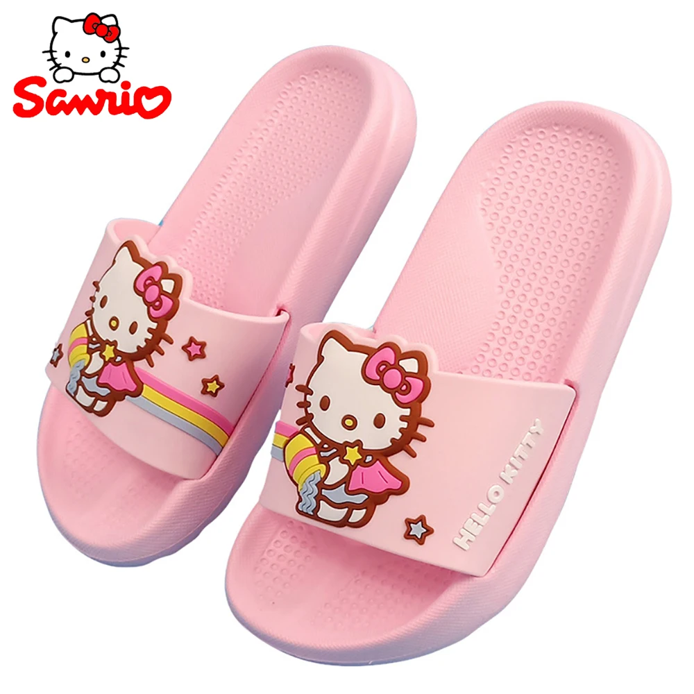 Детские летние тапки Hello Kitty милые повседневные с мультяшным котом домашняя обувь